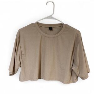 SHEIN Tan Ribbed Knit Boxy Crop Top - Size S